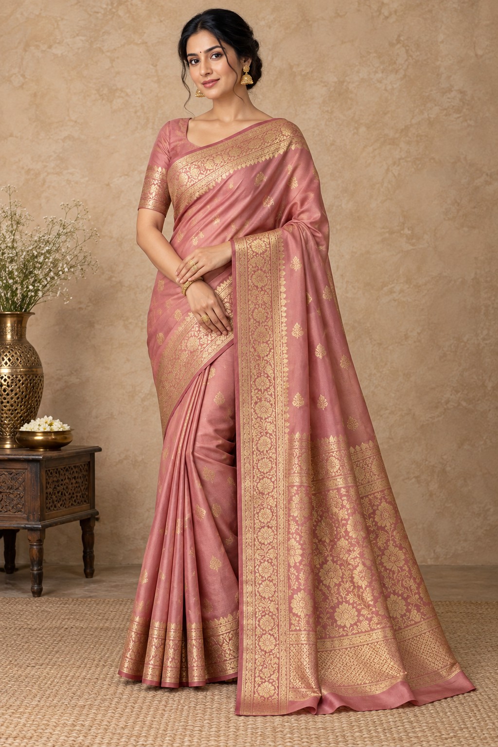 Rose silk saree concept image