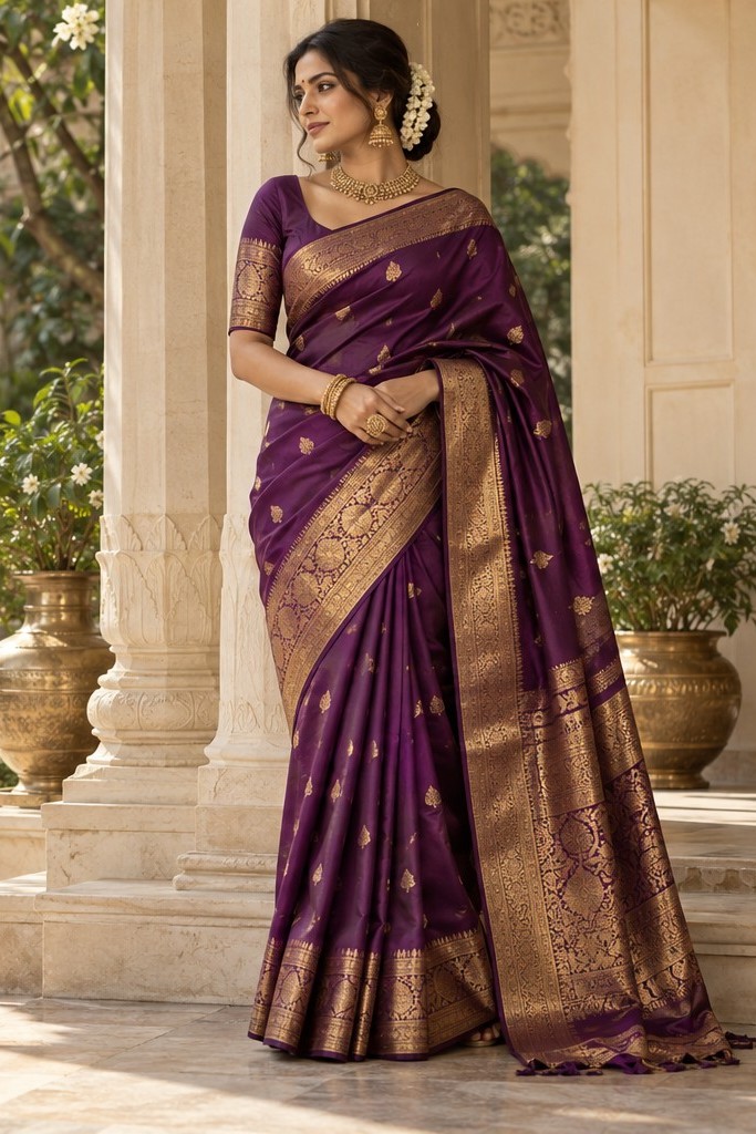 Purple and gold saree concept image